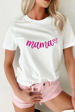 Online Dear-Lover mama Heart Embroidered Mothers Day T Shirt White