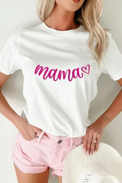 Online Dear-Lover mama Heart Embroidered Mothers Day T Shirt White