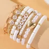 Clearance Dear-Lover MAMA Heart Pearl Beaded Chain Multi Layer Bracelet White