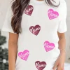 Fashion Dear-Lover mama Heart Shape Sequin Patched Crew Neck T Shirt White