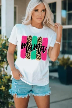 Clearance Dear-Lover Mama Leopard Brush Stroke Graphic T Shirt White