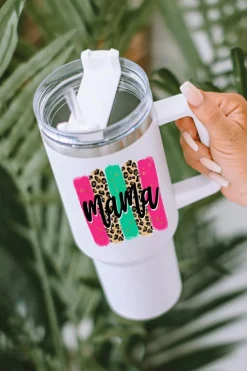 Sale Dear-Lover mama Leopard Colorblock Handle Portable Cup 40oz White