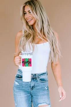 Sale Dear-Lover mama Leopard Colorblock Handle Portable Cup 40oz White