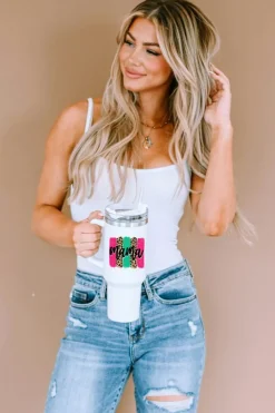 Sale Dear-Lover mama Leopard Colorblock Handle Portable Cup 40oz White