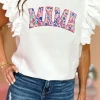 Best Dear-Lover MAMA Leopard Embroidered Layered Scalloped Sleeve Top White