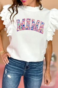 Best Dear-Lover MAMA Leopard Embroidered Layered Scalloped Sleeve Top White