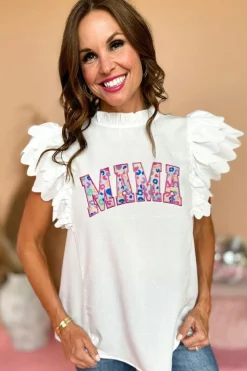 Best Dear-Lover MAMA Leopard Embroidered Layered Scalloped Sleeve Top White