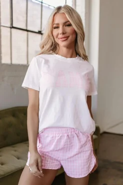 Discount Dear-Lover MAMA Printed Tee and Plaid Shorts Lounge Set White