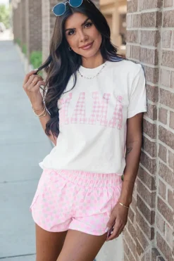 Discount Dear-Lover MAMA Printed Tee and Plaid Shorts Lounge Set White