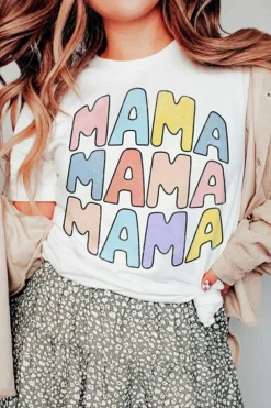 Fashion Dear-Lover MAMA Slogan Print Crew Neck Casual T Shirt White