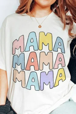 Fashion Dear-Lover MAMA Slogan Print Crew Neck Casual T Shirt White