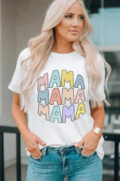 Fashion Dear-Lover MAMA Slogan Print Crew Neck Casual T Shirt White