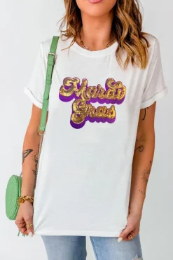 Best Dear-Lover Mardi Gras Sequin Graphic T-shirt White