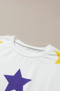 New Dear-Lover Mardi Gras Star Printed Long Sleeve Top White