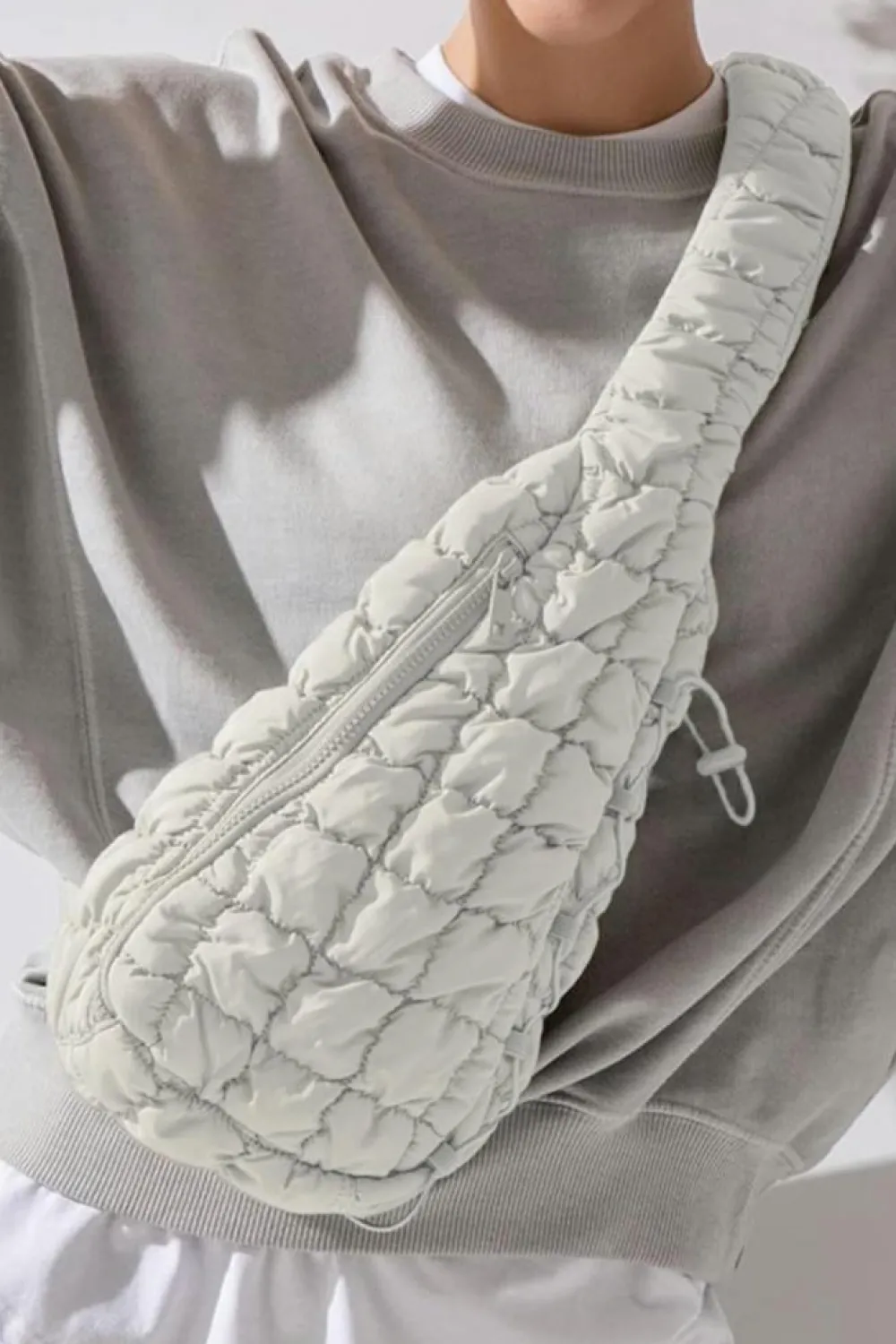 Online Dear-Lover Marshmallow Quilted Drawstring Decor Sling Bag White