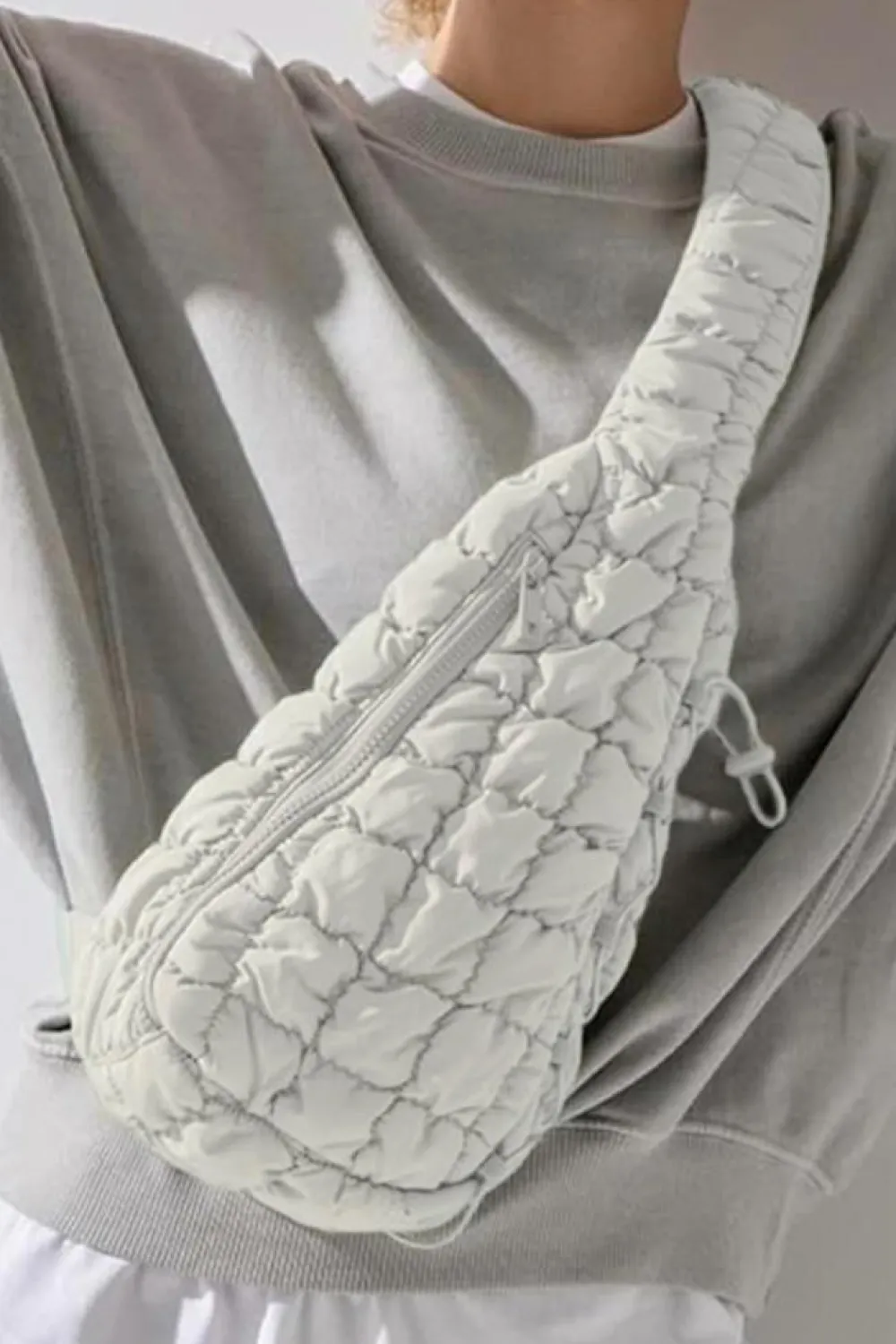 Online Dear-Lover Marshmallow Quilted Drawstring Decor Sling Bag White