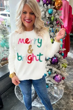 New Dear-Lover Merry & Bright Round Neck Casual Sweater White
