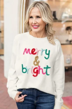 New Dear-Lover Merry & Bright Round Neck Casual Sweater White