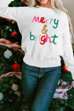 New Dear-Lover Merry & Bright Round Neck Casual Sweater White