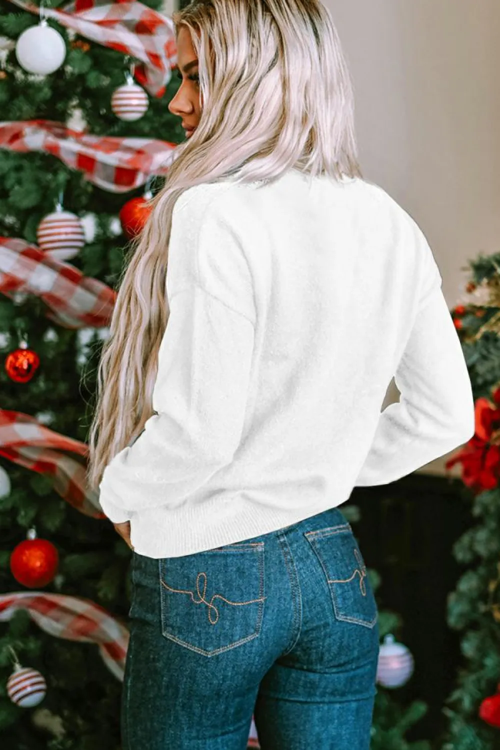 New Dear-Lover Merry & Bright Round Neck Casual Sweater White