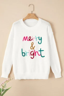 New Dear-Lover Merry & Bright Round Neck Casual Sweater White
