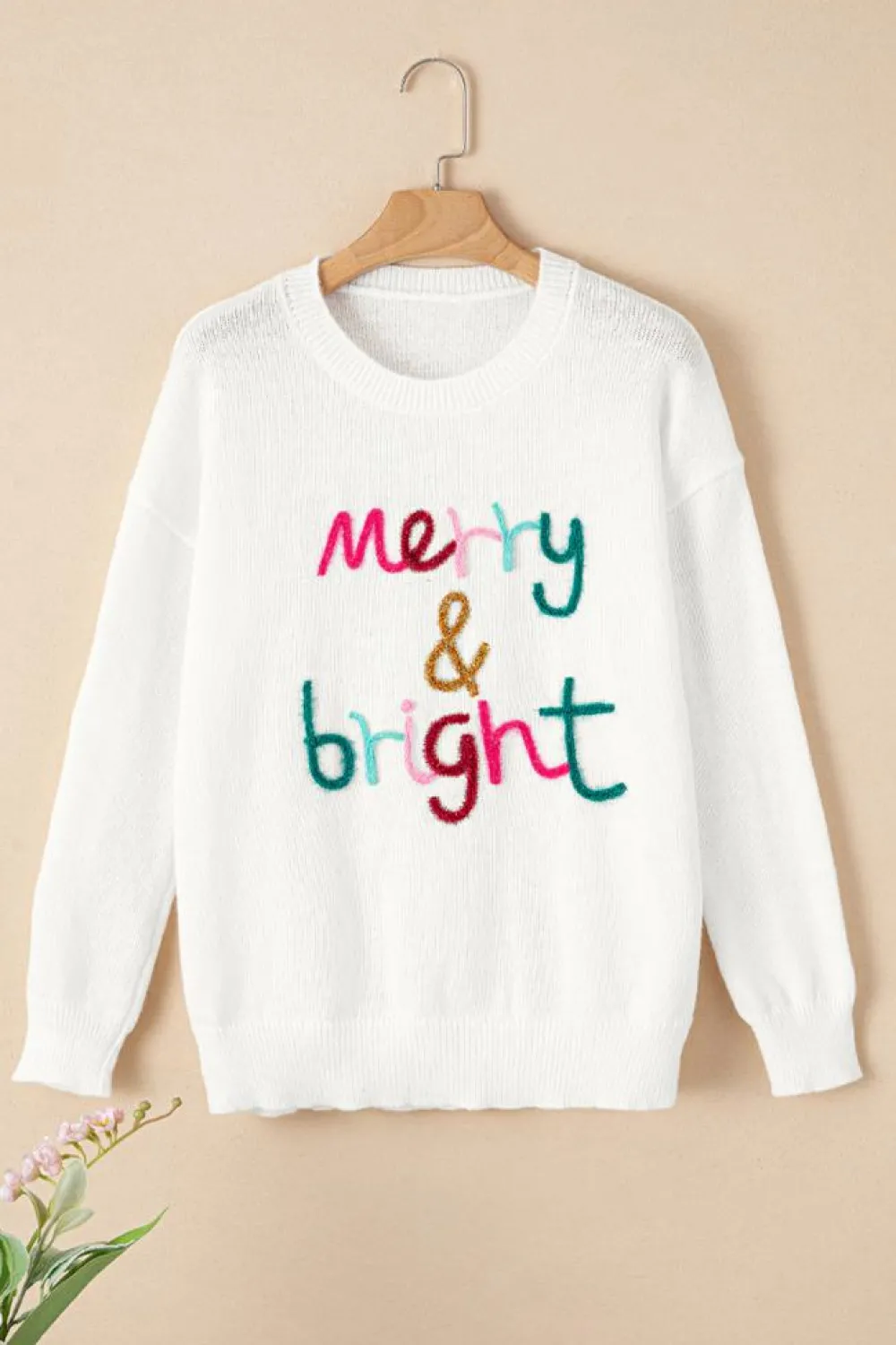 New Dear-Lover Merry & Bright Round Neck Casual Sweater White