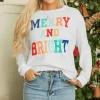 Fashion Dear-Lover Merry And Bright Cable Knit Pullover Sweatshirt White