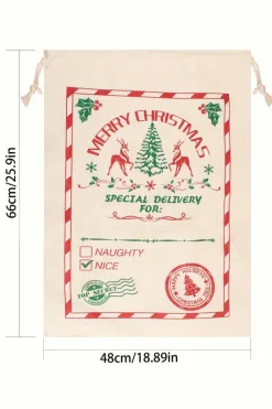 Sale Dear-Lover Merry Christmas Elk Print Drawstring Gift Sack White
