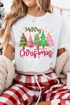 Online Dear-Lover Merry Christmas Holiday Vibe Graphic Crewneck T Shirt White