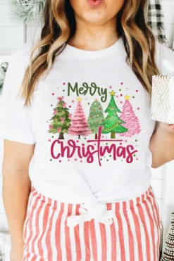Online Dear-Lover Merry Christmas Holiday Vibe Graphic Crewneck T Shirt White