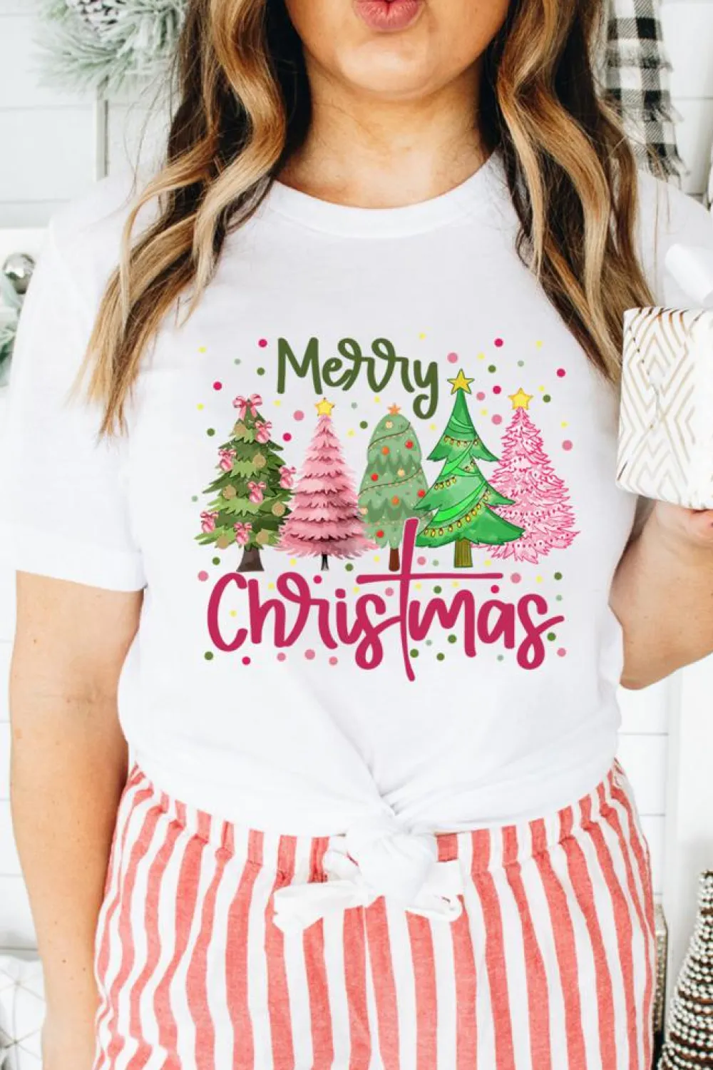 Online Dear-Lover Merry Christmas Holiday Vibe Graphic Crewneck T Shirt White