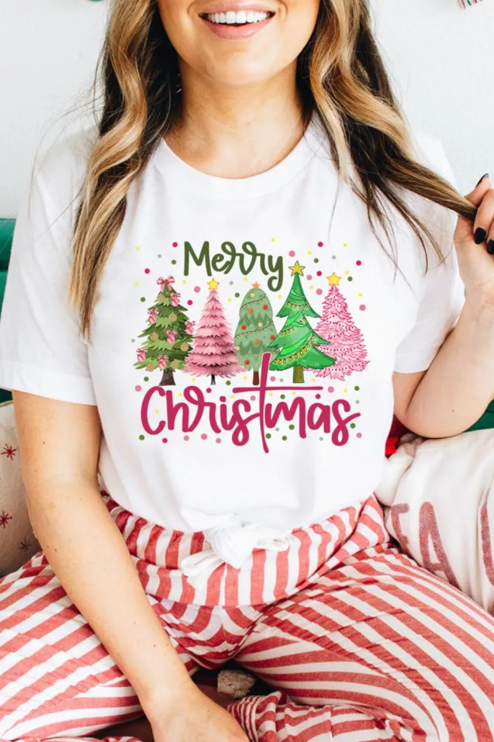 Online Dear-Lover Merry Christmas Holiday Vibe Graphic Crewneck T Shirt White