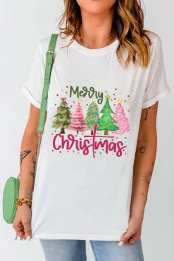 Online Dear-Lover Merry Christmas Holiday Vibe Graphic Crewneck T Shirt White
