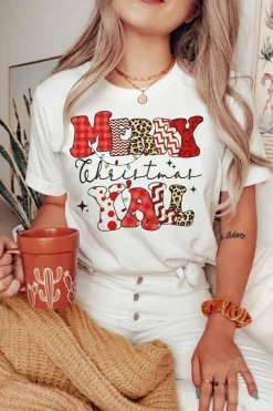 New Dear-Lover MERRY Christmas YAll Graphic Crewneck T Shirt White