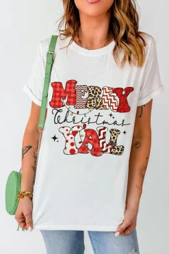 New Dear-Lover MERRY Christmas YAll Graphic Crewneck T Shirt White
