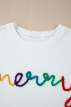 Fashion Dear-Lover MERRY Graphic Pullover Sweatshirt White