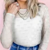 Outlet Dear-Lover Mesh Bow Pattern Long Sleeve Top White