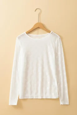 Outlet Dear-Lover Mesh Bow Pattern Long Sleeve Top White