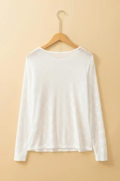 Outlet Dear-Lover Mesh Bow Pattern Long Sleeve Top White