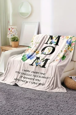 Hot Dear-Lover MOM Floral Print Flannel Blanket 130*150cm White