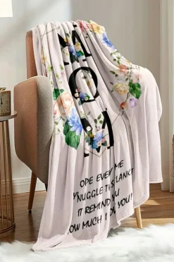 Hot Dear-Lover MOM Floral Print Flannel Blanket 130*150cm White