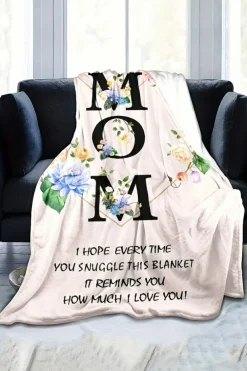 Hot Dear-Lover MOM Floral Print Flannel Blanket 130*150cm White
