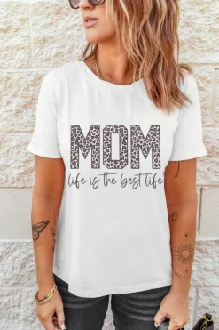 Fashion Dear-Lover MOM life is the best life Graphic T Shirt White