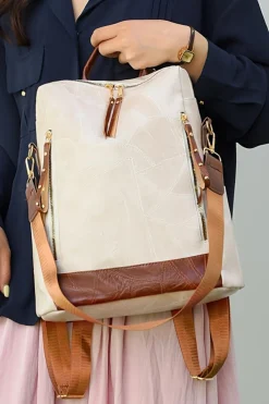 Best Dear-Lover Multi Compartment Zipper PU Leather Large Capacity Backpack White