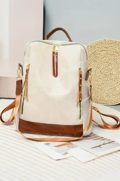 Best Dear-Lover Multi Compartment Zipper PU Leather Large Capacity Backpack White