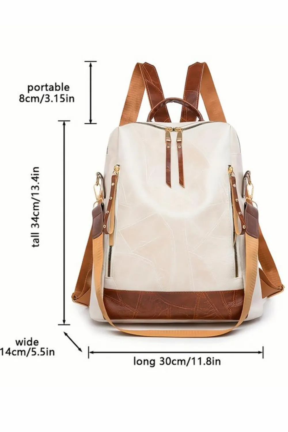 Best Dear-Lover Multi Compartment Zipper PU Leather Large Capacity Backpack White