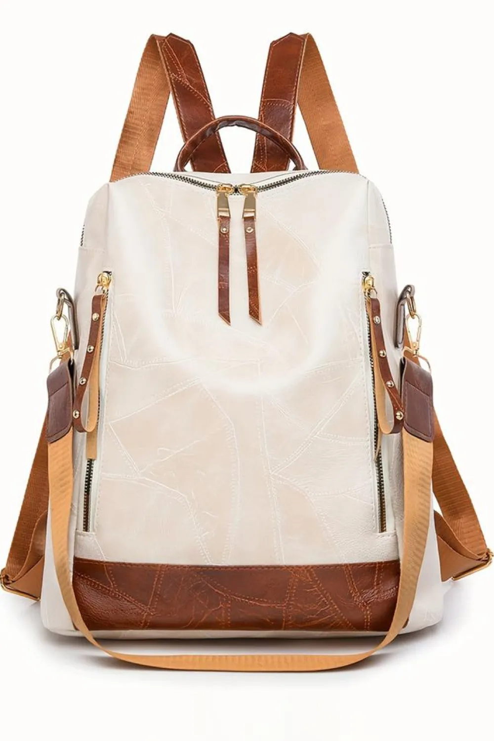Best Dear-Lover Multi Compartment Zipper PU Leather Large Capacity Backpack White