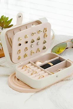 Best Dear-Lover Multi Layers Lint Lined Buttoned Closure Portable Jewelry Organizer White