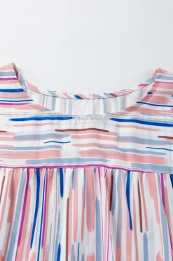 Outlet Dear-Lover Multicolor Striped Splash Half Sleeve Blouse White