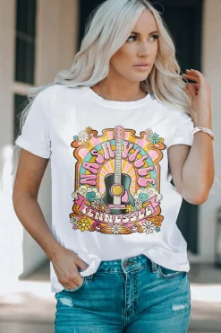 Clearance Dear-Lover NASHIVILLE Guitar Graphic Country Music T Shirt White